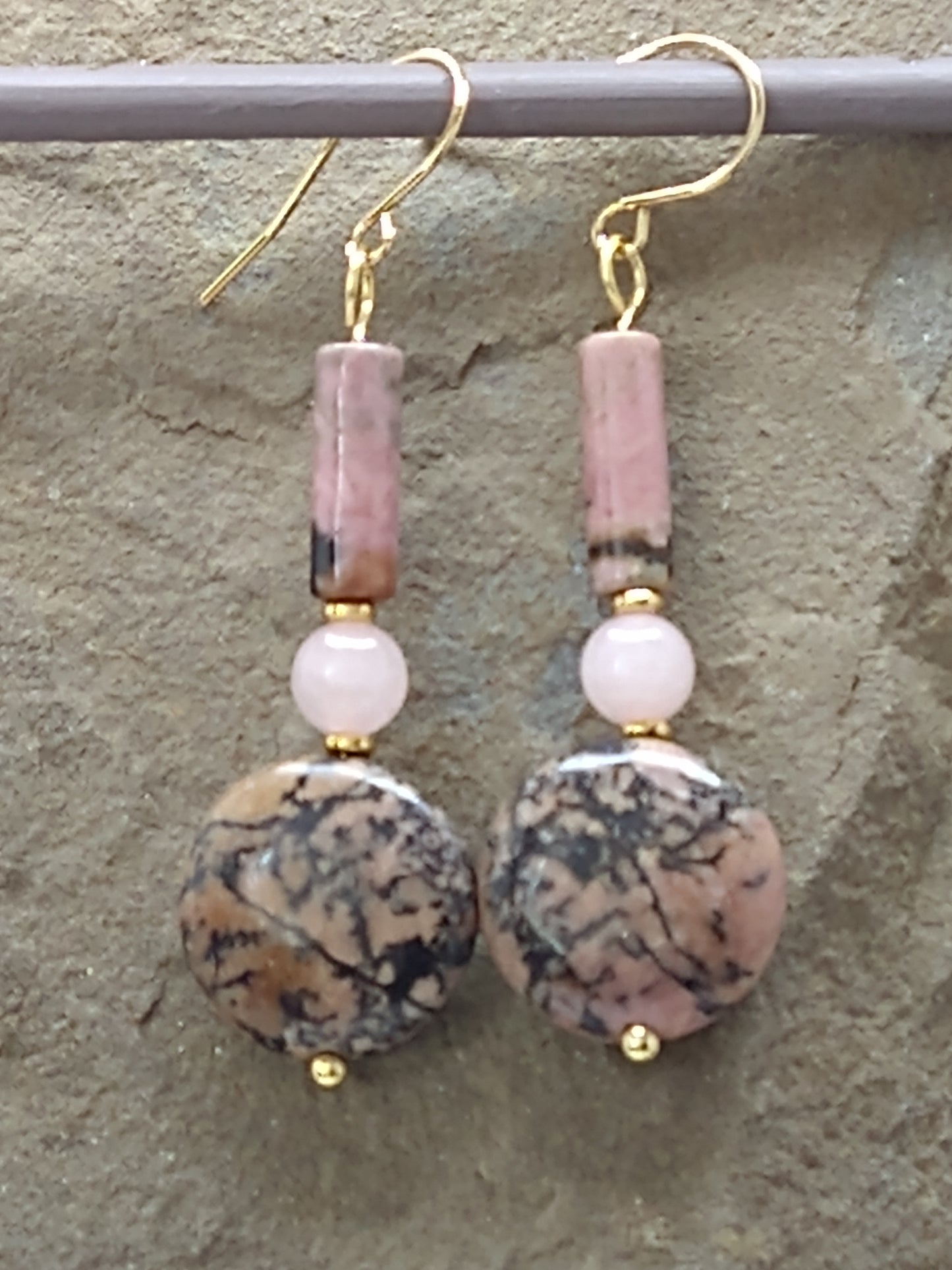 240033H Rhodonite & Rose Quartz Frypan Earrings