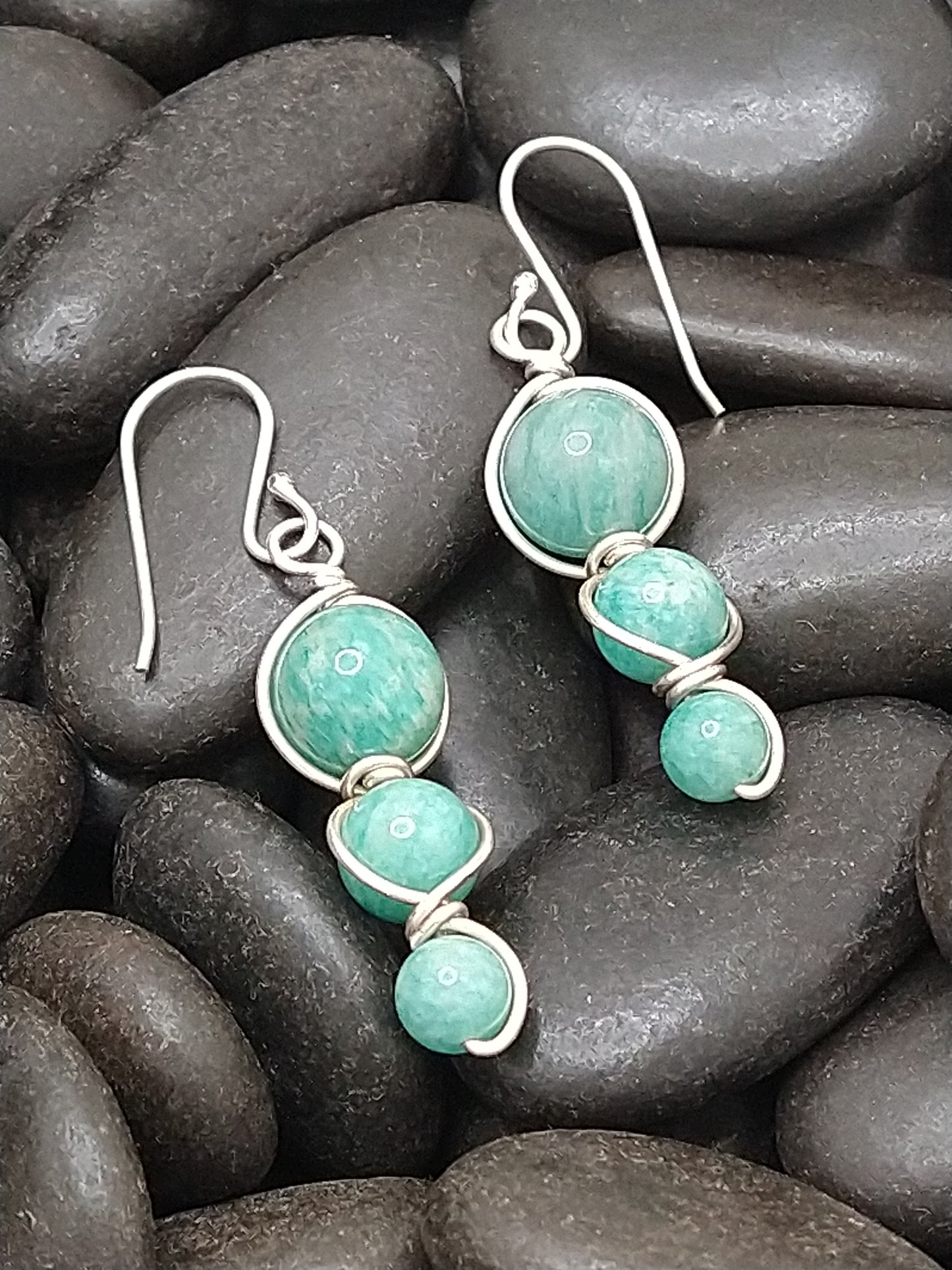 240061 Amazonite Sterling Wire Wrap Earrings