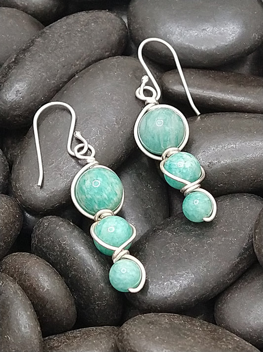 240061 Amazonite Sterling Wire Wrap Earrings