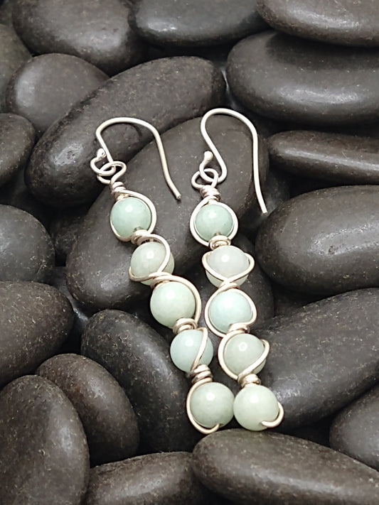 240058 Amazonite Sterling Wrap Earrings