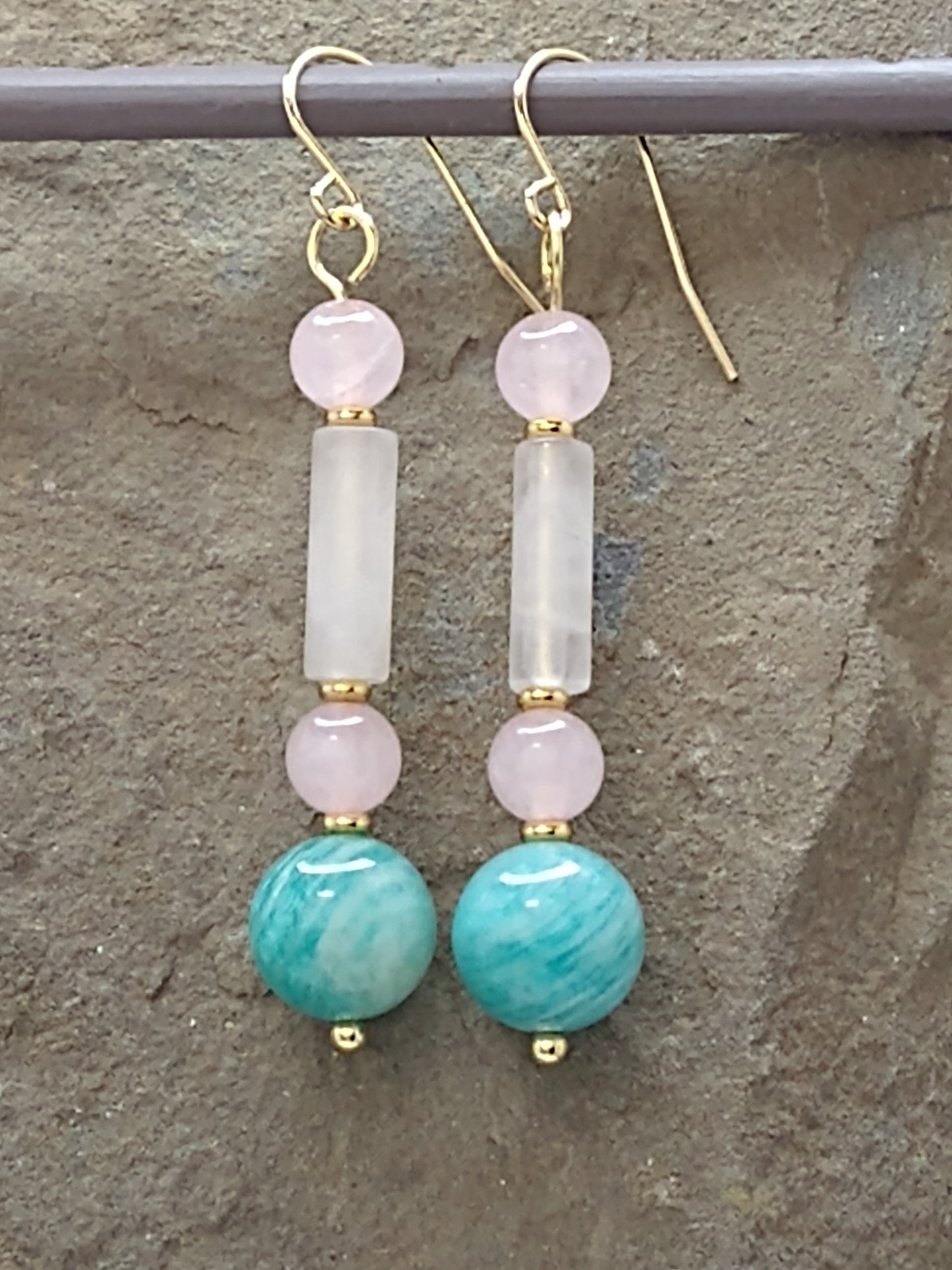 251126 Rose Quartz & Amazonite Earrings